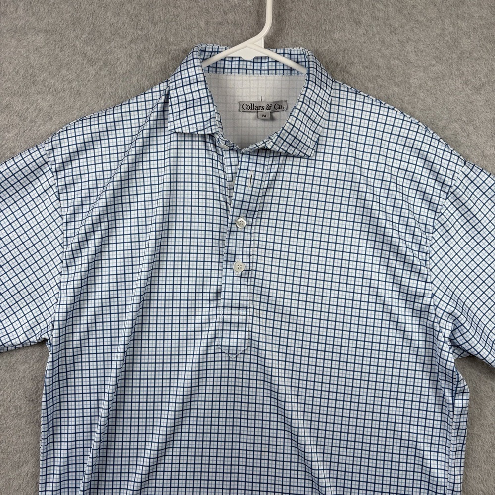 Collars Co Polo Shirt Mens Medium White Blue Windowpane Plaid Dress Collar - Picture 5 of 7